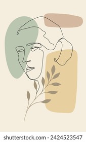 One line illustration abstract woman elegant female romantic minimalism young beautiful color shape