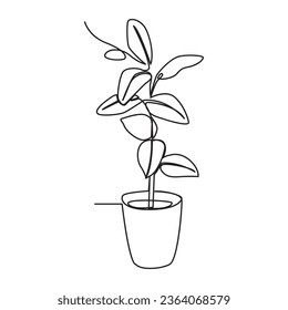 One line illustration design plant with pot icon
