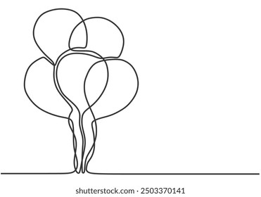 One line illustration of a festive balloon. Simple continuous line art for holiday or gift decorations.