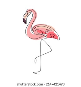 One line illustration of flamingo. Simple contour vector print for packaging, corporate identity, labels, postcards, invitations.