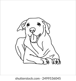 One line illustration with a Labrador dog that lies and rests.