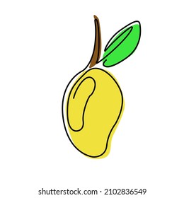 eine einzeilige Illustration von Mango-Früchten. Vektorlogo. Mango-Symbol einzeln auf weißem Hintergrund