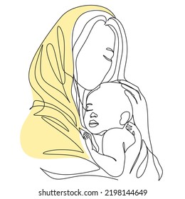 One line illustration mother and child. Continuous line drawing of family parenthood concept - happy Mother . One line vector art.