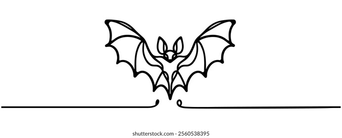One line illustration, outline of a bat. Vector