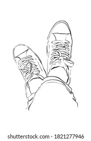One line illustration of sneakers. Sports shoes in a line drawing style for sport & branding design.