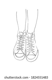 One line illustration of sneakers. Sports shoes in a line drawing style for sport & branding design.