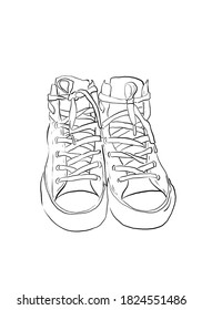 One line illustration of sneakers. Sports shoes in a line drawing style for sport & branding design.