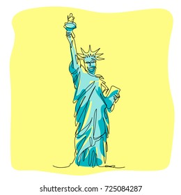 One line illustration of statue of liberty, New York. Modern style drawing