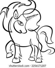 One line illustration of a unicorn looking back