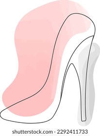 
One line illustration of women's high heeled shoes with geometric watercolor elements. vector image. Logo, fashion, design element