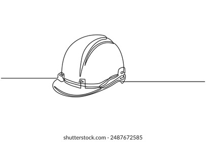 one line isolated vector object hard hat ,one line drawing of isolated hard hat, Continuous one line drawing safety helmet for safety work. Road and building construction concept.