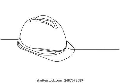 one line isolated vector object hard hat ,one line drawing of isolated hard hat, Continuous one line drawing safety helmet for safety work. Road and building construction concept.