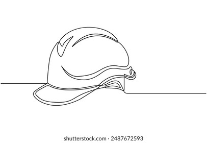one line isolated vector object hard hat ,one line drawing of isolated hard hat, Continuous one line drawing safety helmet for safety work. Road and building construction concept.