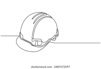 un sombrero duro de objeto de Vector aislado de línea, un dibujo de línea de sombrero duro aislado, casco de seguridad de dibujo continuo de una línea para trabajo de seguridad. Concepto de construcción de carreteras y edificios.