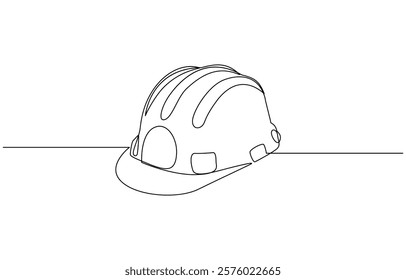 One line isolated vector object hard hat ,one line drawing of isolated hard hat, Continuous one line drawing, Construction helmet.Worker safety tools concept.