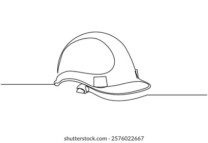 One line isolated vector object hard hat ,one line drawing of isolated hard hat, Continuous one line drawing, Construction helmet.Worker safety tools concept.