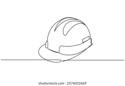 One line isolated vector object hard hat ,one line drawing of isolated hard hat, Continuous one line drawing, Construction helmet.Worker safety tools concept.