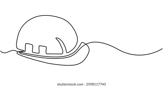 One line isolated vector object hard hat ,one line drawing of isolated hard hat, Continuous one line drawing, Construction helmet. Worker safety tools concept, Safety helmets continuous one line draw.