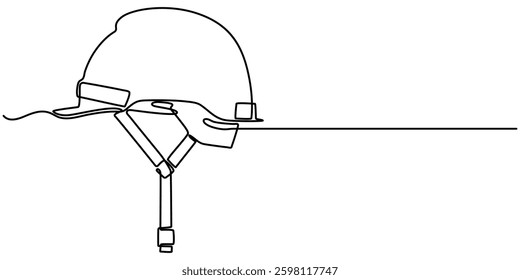One line isolated vector object hard hat ,one line drawing of isolated hard hat, Continuous one line drawing, Construction helmet. Worker safety tools concept, Safety helmets continuous one line draw.