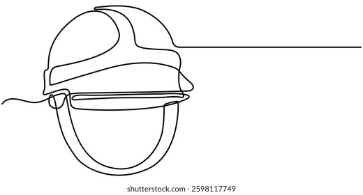 One line isolated vector object hard hat ,one line drawing of isolated hard hat, Continuous one line drawing, Construction helmet. Worker safety tools concept, Safety helmets continuous one line draw.