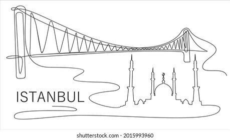 One line Istanbul silhouette design. Hand drawing minimalist style vector illustration.