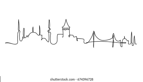 Eine Linie Istanbul Silhouette Design. Handgezeichnete minimalistische Vektorgrafik.