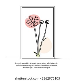One line jasmine flower poster drawing with a beautiful frame. Abstract minimal continuous line wall decor.
