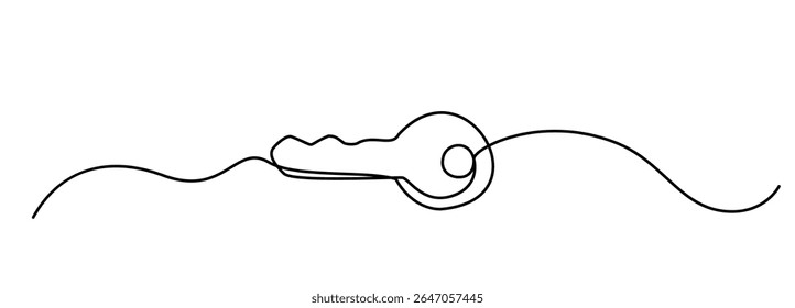 One line key. Continuous keyword symbol, unlock art vector illustration, hand drawn doodle minimal key drawing icon, property access symbol, login sign