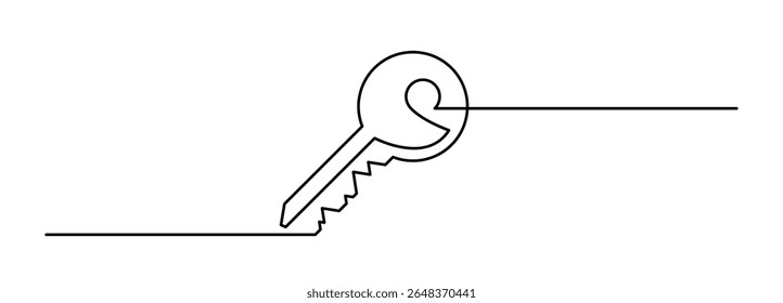 One line key. Continuous keyword symbol, unlock art vector illustration, hand drawn doodle minimal key drawing icon, property access symbol, login sign