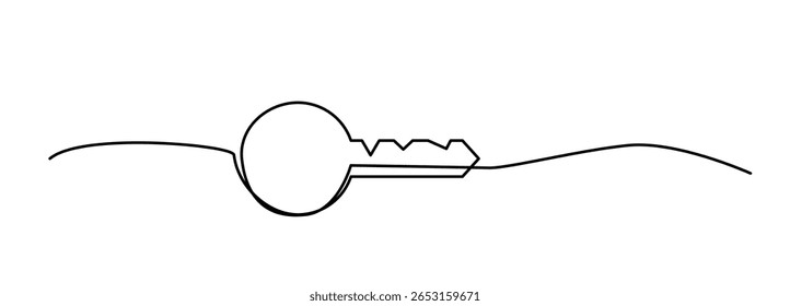 Uma chave de linha. Símbolo de palavra-chave contínua, desbloquear ilustração de vetor de arte, ícone de desenho de chave mínimo de doodle desenhado à mão, símbolo de acesso de propriedade, sinal de login