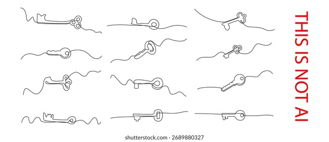 Uma chave de linha. Símbolo de palavra-chave contínua, desbloquear ilustração de vetor de arte, ícone de desenho de chave mínimo de doodle desenhado à mão, símbolo de acesso de propriedade, conjunto de sinais de login