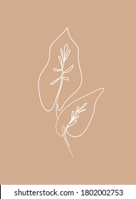 Eine Linie Blatt Zeichnung Kunst. Palme tropische Blätter kontinuierliche Linie Zeichnung. Liner Natursymbol, Logo-Element oder Shirt-Druck. Abstrakte minimale Plakatgrafik. Logo-Zeichen für Spa und Kosmetik