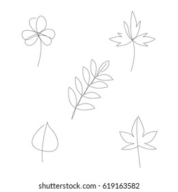 One line leaves set. Vector illustration