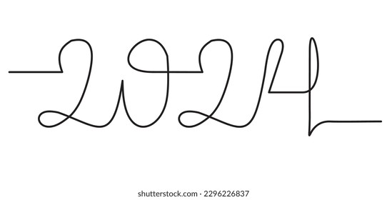 
One line lettering of 2024. Continuous line drawing text for New Year greeting card, banner, calendar design. Vector illustration
