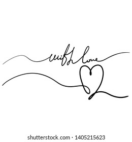 One line lettering - Love. Beautiful tangled divider shape. Vector hand drawn scribble illustration - isolated