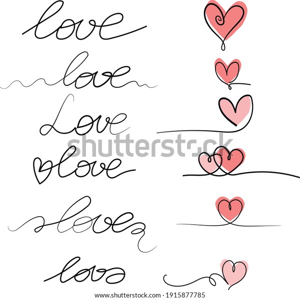 One line lettering - Love. Continuous one\
line drawing of heart. Vector\
illustration.