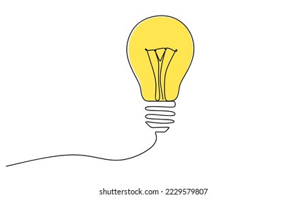 One line Line Light Bulb Icon. Hand Drawing Continuous of Yellow Lamp, Business Idea. Linear Sketch bulb isolated. vector illustration