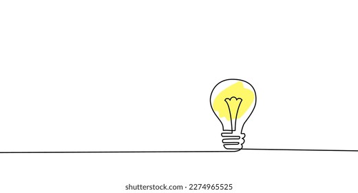 One line light bulb lamp art. Continuous single line idea, creative, energy concept bulb. Brainstorm, business solution design concept. Vector illustration.