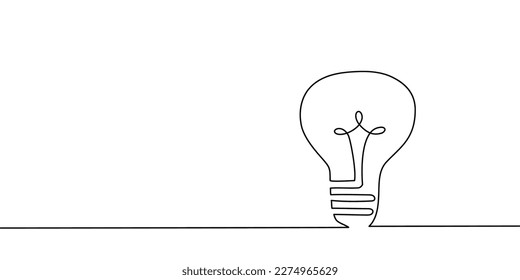 Imagen de lámpara de bombilla de una línea. Idea continua de una sola línea, creativa, lámpara de concepto de energía. Brainstorm, concepto de diseño de soluciones empresariales. Ilustración vectorial.