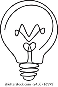 One line light bulb. Vector illustration.