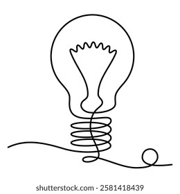 One line light bulb. Vector illustration.