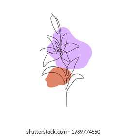 One line lily flower. Creative artwork flower silhouette. Hand drawn minimalism style vector illustration.