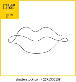 One line lip drawing. Editable stroke vector illustration. Hand drawn minimalism style. Line thickness can be changed.