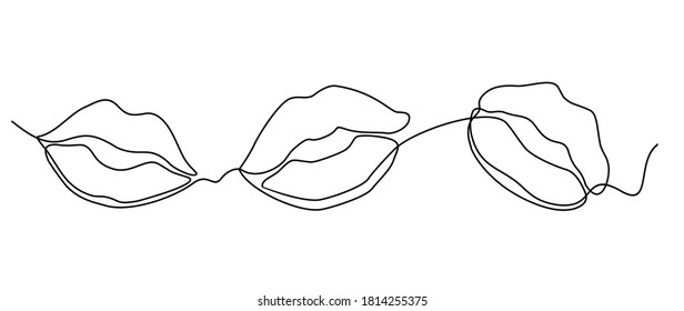 Una línea de labios aislados en blanco. Dibujo continuo de una línea. La mujer labra el logo con fondo blanco.