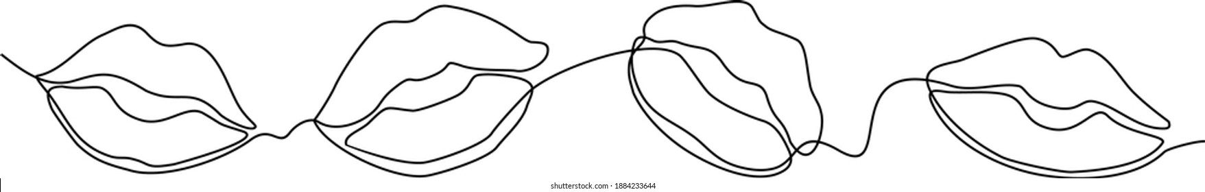 One line lips isolated on white. Continuous line female lips, vector illustration. Continuous one line drawing. Woman lips logo on white background. For banner, design element, template, postcard. 