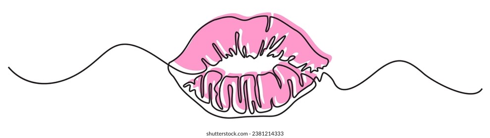 One line lips isolated on white. Continuous line female lips, vector illustration. Continuous one line drawing. Woman lips logo on white background. For banner, design element, template, postcard. 