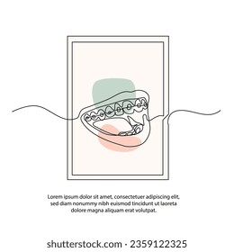 One line lips sketch poster drawing with frame. Abstract minimal continuous line wall decor.