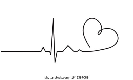 one line logo design of heart health. Heartbeat, vector rhythm with heart one line, a symbol of positive emotions, love and inspiration, Continuous line drawing of cardiogram with shape of heart. 