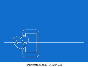 one line logo design of heart health mobile app