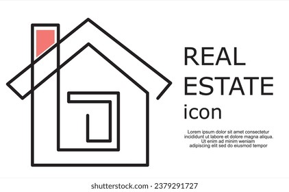 one line logo design of real estate house market agency.Detached family house in continuous line art drawing style. Country home black linear design isolated on white background. Vector illustration